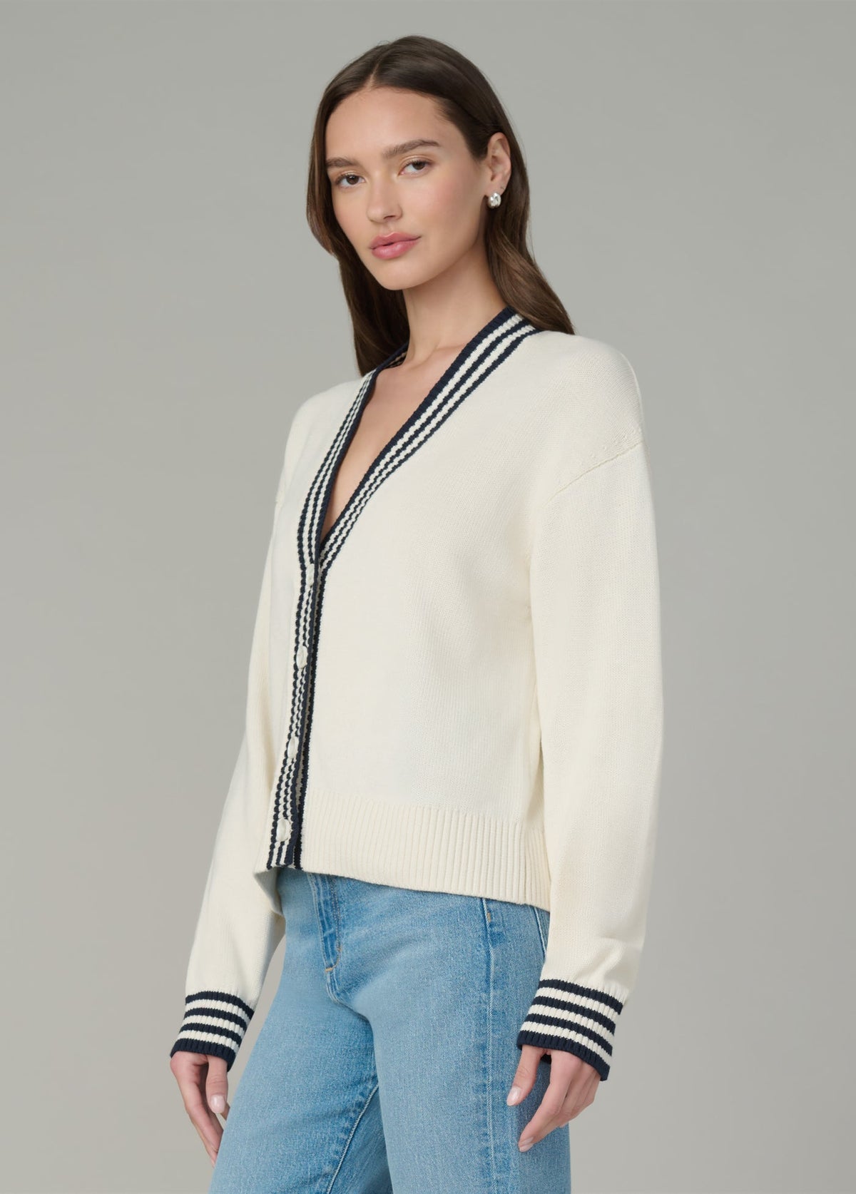 Joe's Jeans Sale THE LEAH CARDIGAN Ecru W/ Navy Tippi