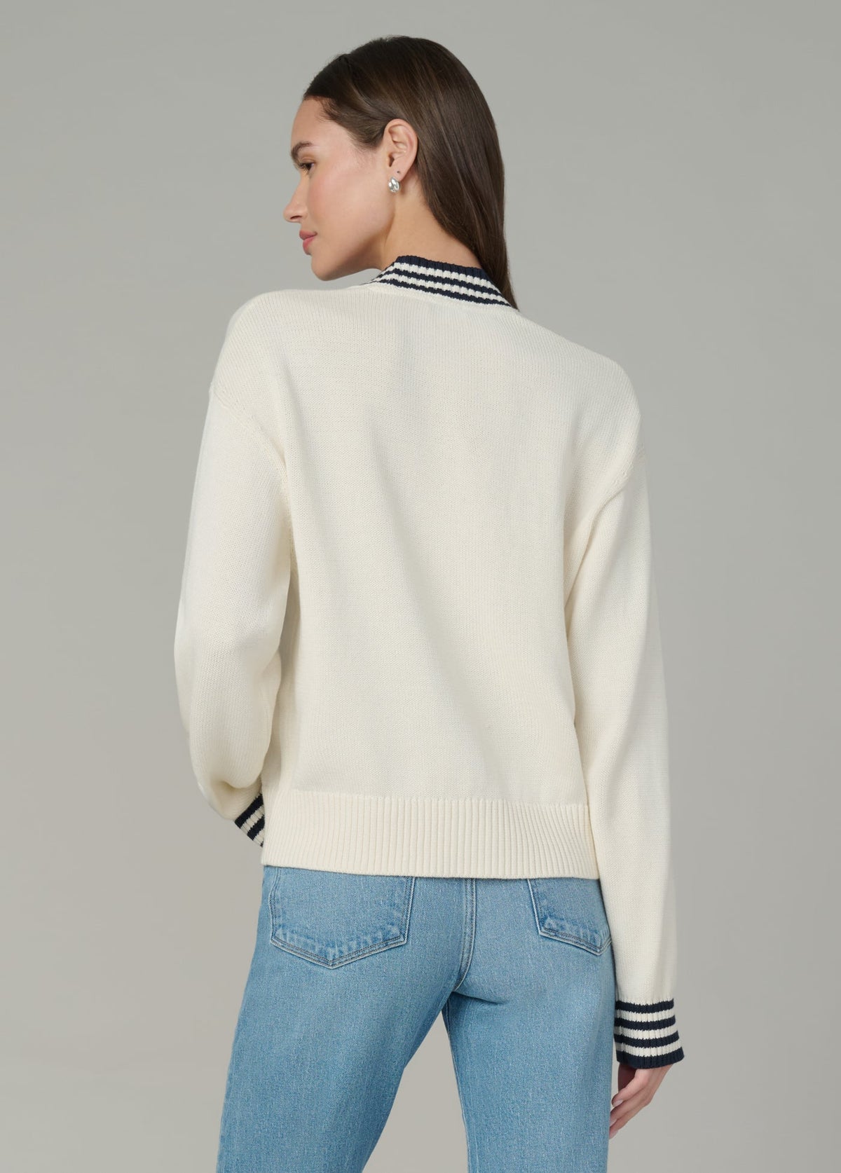 Joe's Jeans Sale THE LEAH CARDIGAN Ecru W/ Navy Tippi
