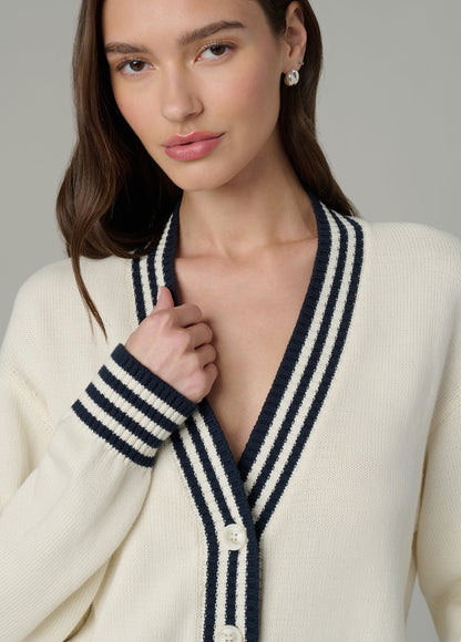 Joe's Jeans Sale THE LEAH CARDIGAN Ecru W/ Navy Tippi