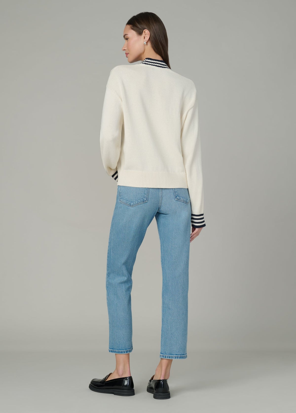 Joe's Jeans Sale THE LEAH CARDIGAN Ecru W/ Navy Tippi
